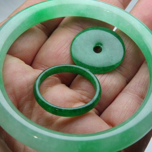 "Natural Jade bangle + REE Jade Ring & Jade Donut 57mm " - Picture 2 of 3